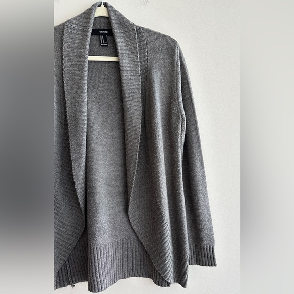 Forever 21 Grey Cozy Knit Cardigan, Open Front Comfy Sweater, Size Medium - Picture 5 of 16
